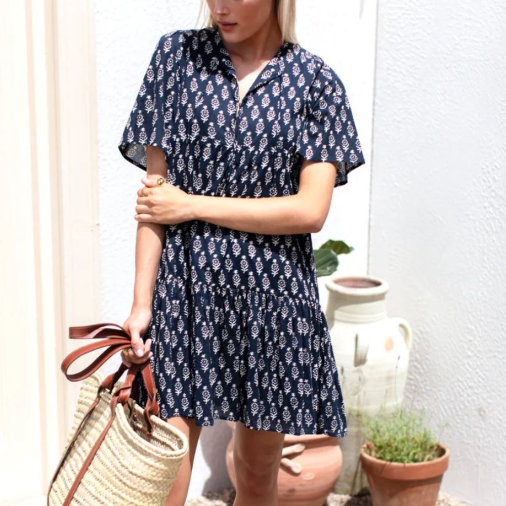 Emerson Fry India Collection Isla Dress 2 Marguerite Blue Organic Size XS/Small